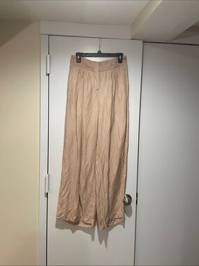 Zara Linen Wide-Leg High-Waist Pants in Light Beige